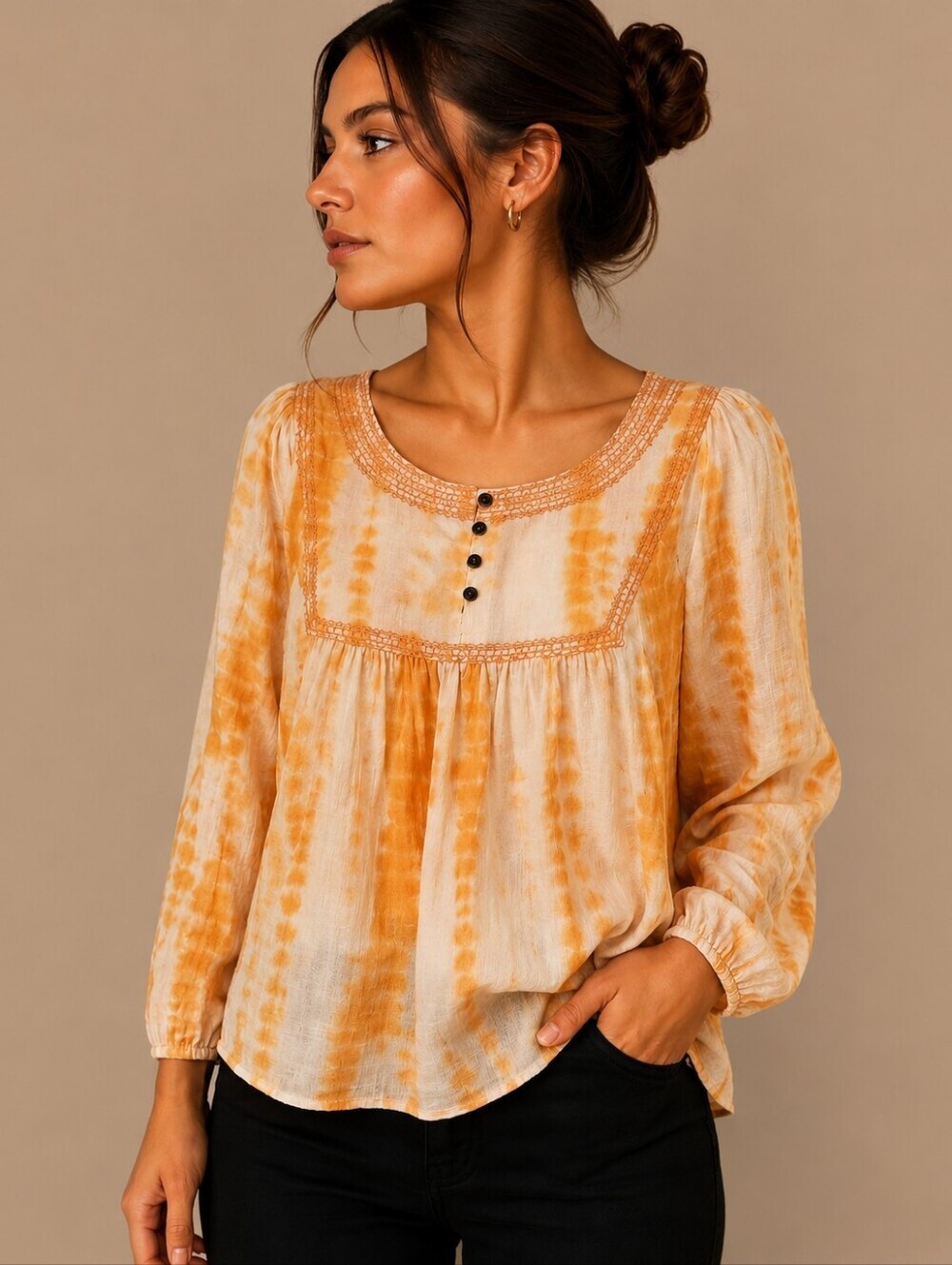 True CRAFT Orange Tie Dye Embroidered Peasant Tunic Kidcore Tunic